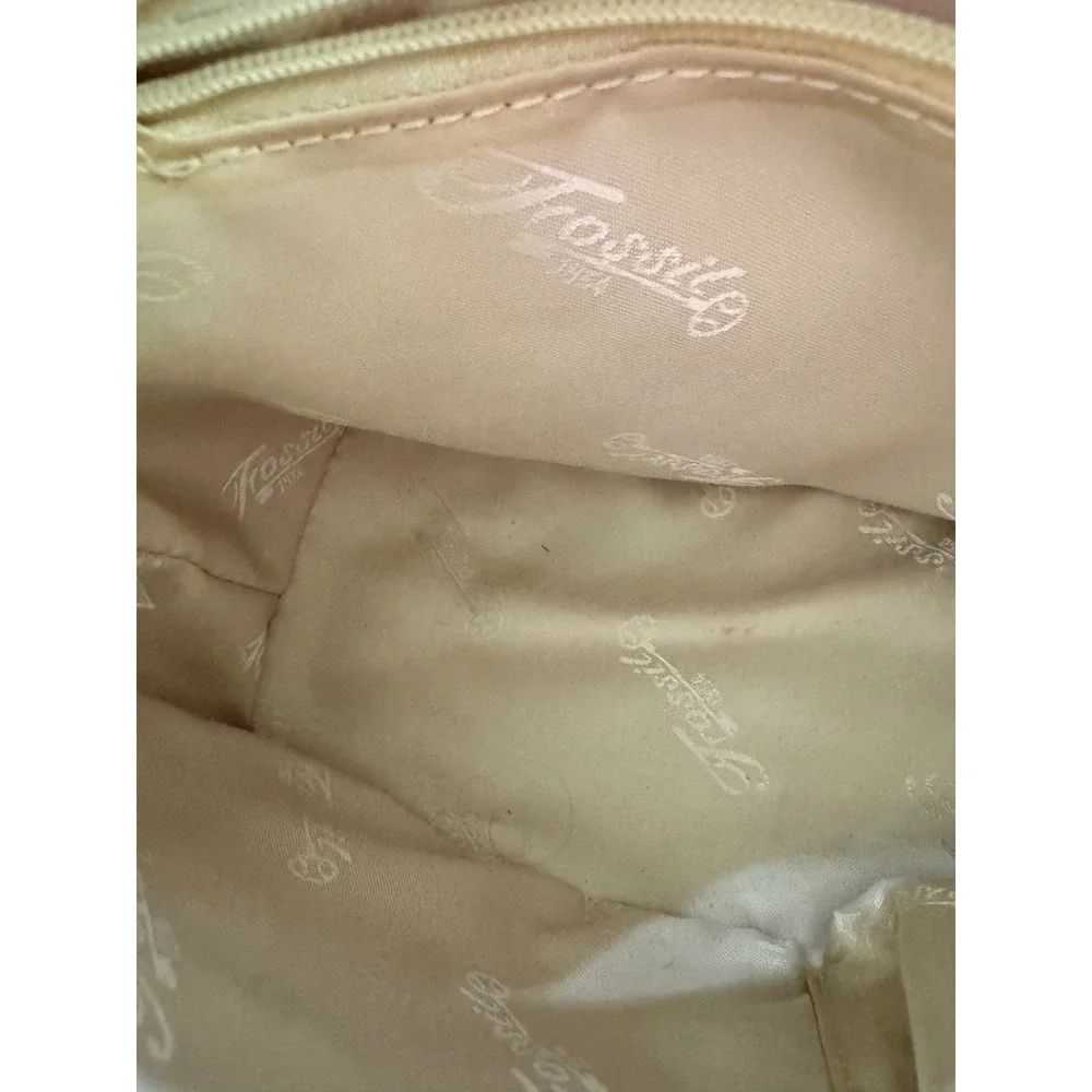 Fossil Baguette Bag Women Small Cream Croc Embossed Leather Zip Shoulder Bag